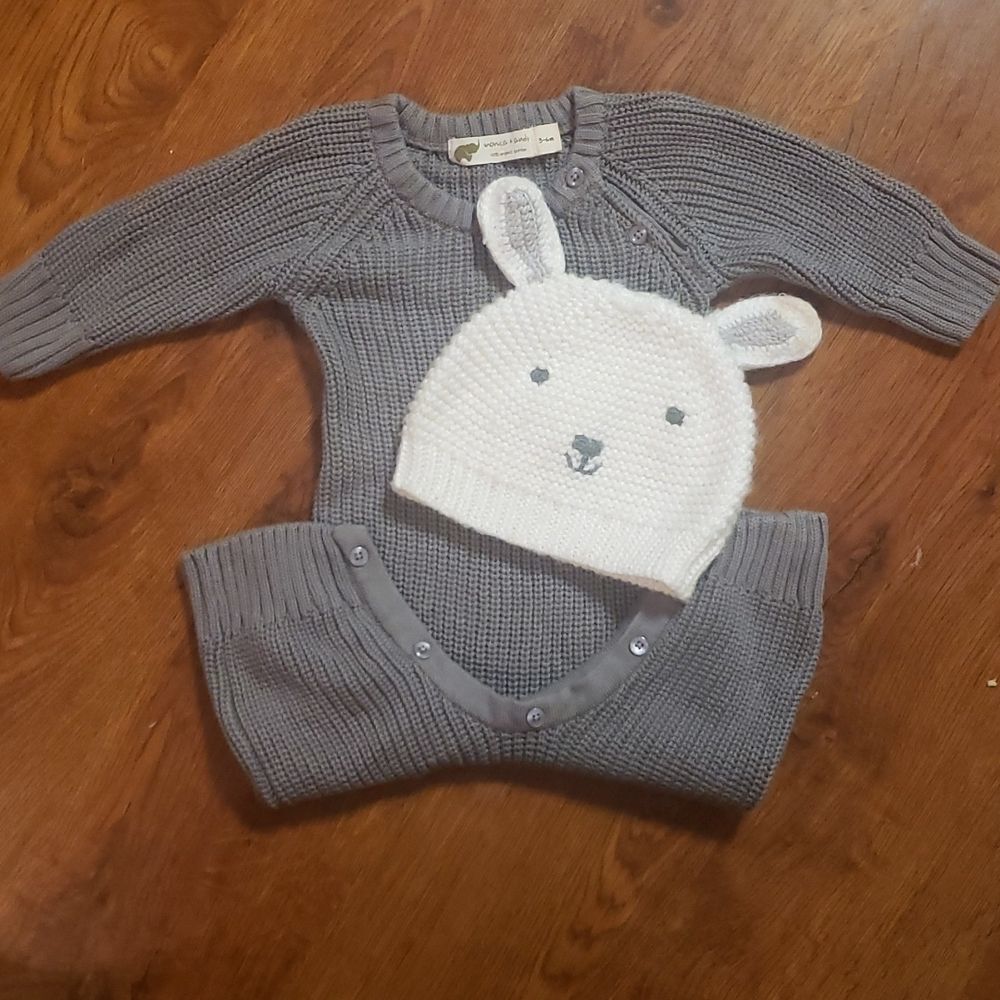 Knit Cardigan Onesie with Hat Bundle